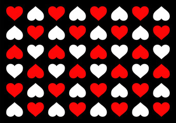 Fototapeta na wymiar Black and White Hearts Love Symbol on black background. Romance. Romantic. Love. Vector Illustration Graphic Design