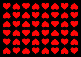 Fototapeta na wymiar Red Hearts Love Symbol on black background. Romance. Romantic. Love. Vector Illustration Graphic Design