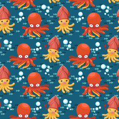 Obraz premium seamless funny octopus in cartoon character background vector illustration