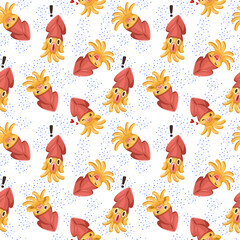 seamless funny squid in cartoon character background vector illustration