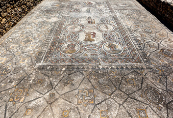 Mosaic of Four Seasons at the House of Dionysus at Volubilis in Morocco. The mosaics date from the 3rd century AD when Volubilis was the ancient capital of the Roman province of Mauretania..