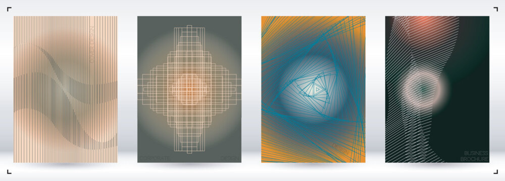 Minimal Minimal Geometric Vector Poster Design with Lines and Gradient Colorful Circles. Collection of Abstract Backgrounds for Covers, Flyers, Templates, Booklets, Cards, Brochures, Branding, etc.