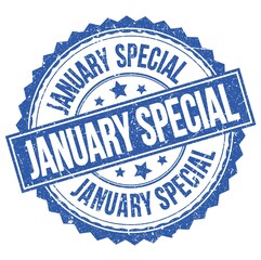 JANUARY SPECIAL text on blue round stamp sign