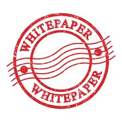 WHITEPAPER, text written on red postal stamp.