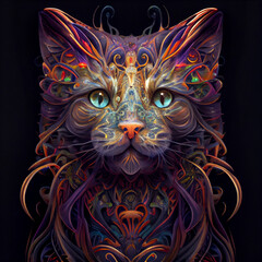 Ornate Fantasy Cat Portrait, AI