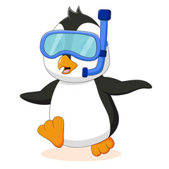 Cute penguin cartoon with
snorkel mask
