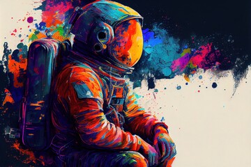 Space explorer, colorful abstract illustration. Generative art - obrazy, fototapety, plakaty