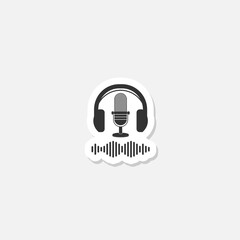 Online radio, podcast, broadcast concept icon sticker isolated on gray background