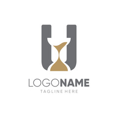 Letter U Sand Time Hourglass Logo Design Vector Icon Graphic Emblem Illustration