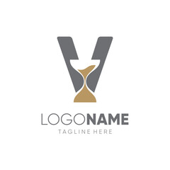 Letter V Sand Time Hourglass Logo Design Vector Icon Graphic Emblem Illustration