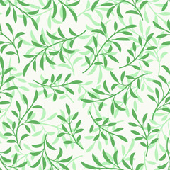 Pattern with leaves, light green background. Decorative, abstract. Suitable for curtains, wallpaper, fabrics, tiles, wrapping paper.
