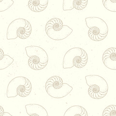 Spiral seashells seamless pattern background vector illustration. Hand drawn aquatic marine life wallpapers