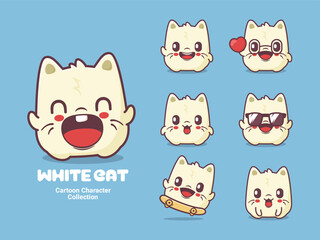 cute white cat cartoon character animal vector illustration