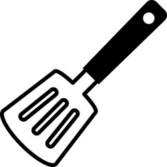 フライ返しのシンプルなモノクロイラスト