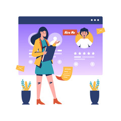 Online job interview recruitment process vector illustration
