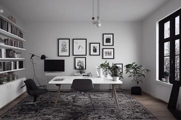 Fototapeta premium mock up poster frame in boho interior background, wooden living room design, Scandinavian style. Generative AI illustration