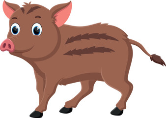 Cartoon cute wild boar isolated on white
