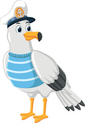 Cartoon Seagull Bird in captain uniform