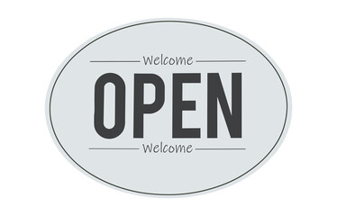 Mock up white circle sign with message Welcome OPEN 