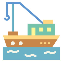 Fishing boat flat icon style