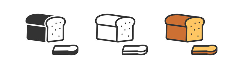 Rye bread sliced icon on light background. Toast, breakfast symbol.  Fresh loaf. Outline, flat, and colored style. Flat design. Vector illustration.