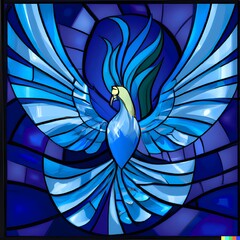 blue bird , mosaic design. blue bird concept decoration idea. Blue Background.