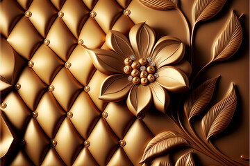 Beautiful wallpaper golden diamond flowers on a golden background, Generative AI