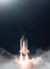 Space Shuttle takes off into space. Elements of this image furnished by NASA.