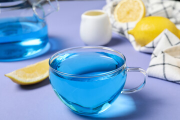 Concept of tasty hot drink, Anchan tea, close up