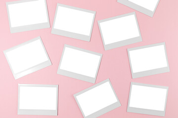 Instant picture frames on pink background