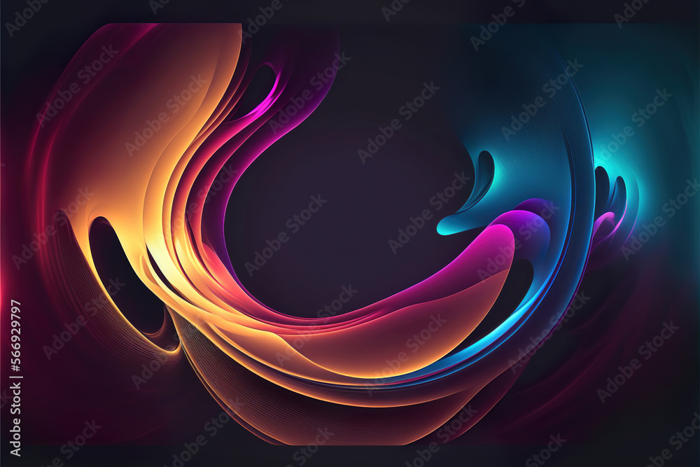 Poster abstract colorful background with glowing lines, generative ai