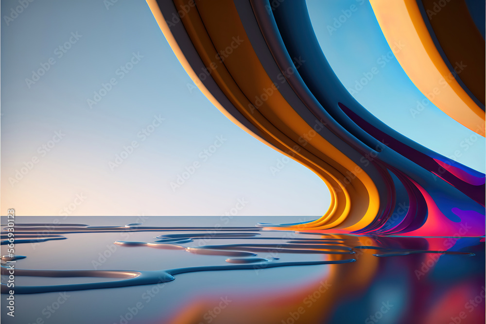 Wall mural abstract futuristic light background with smooth colorful wavey and twirly shapes, generative ai