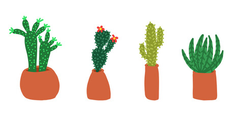 Cacti set. Vector illustrations in cartoon flat style isolated on white background.