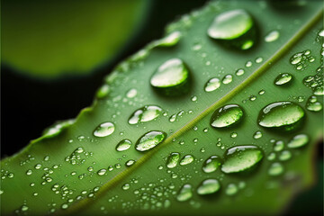 Fototapeta na wymiar water drops on green leaf, generative ai