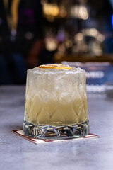 Cocktails at the bar of a restaurant. Tasty alcoholic drink.