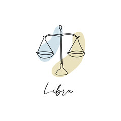 Astrology horoscope symbol zodiac Libra sign in line art style boho color