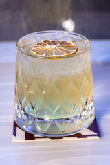 Cocktails at the bar of a restaurant. Tasty alcoholic drink.