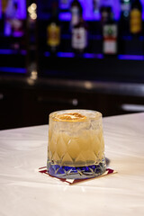 Cocktails at the bar of a restaurant. Tasty alcoholic drink.