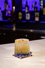 Cocktails at the bar of a restaurant. Tasty alcoholic drink.