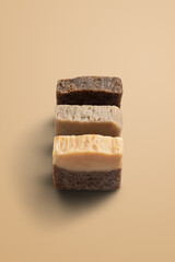 Homemade natural soap on earth tone background