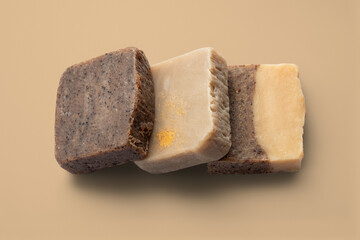 Homemade natural soap on earth tone background