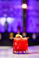 Cocktails at the bar of a restaurant. Tasty alcoholic drink.