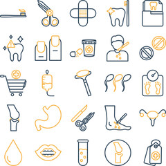 Medical healthcare icons set, medical icons pack, healthcare vector icons set, treatment icons pack, body organs vector icons set, health vector icons set, medical outline dual icons set