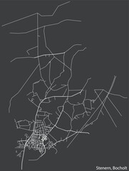 Detailed negative navigation white lines urban street roads map of the STENERN DISTRICT of the German town of BOCHOLT, Germany on dark gray background