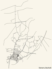 Fototapeta premium Detailed navigation black lines urban street roads map of the STENERN DISTRICT of the German town of BOCHOLT, Germany on vintage beige background