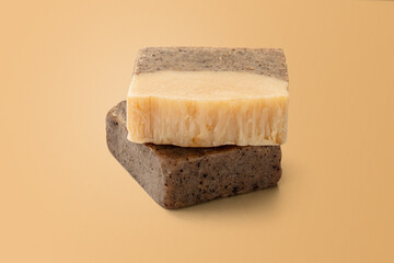 Homemade natural soap on earth tone background