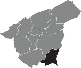 Black flat blank highlighted location map of the BIEMENHORST DISTRICT inside gray administrative map of BOCHOLT, Germany