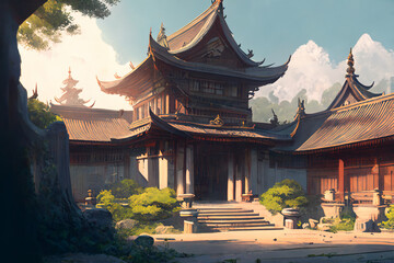 Fototapeta premium 美麗で幻想的な日本や和風系の背景のイラスト(AI generated image)