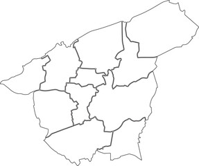 White flat vector administrative map of BOCHOLT, GERMANY with black border lines of its districts