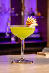 Cocktails at the bar of a restaurant. Tasty alcoholic drink.